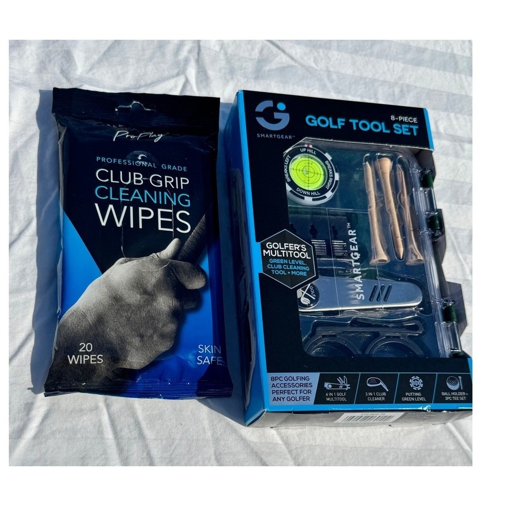 SmartGear 8-Piece Golf Tool Set & ProPlay 20ct Club Grip Cleaning Wipes Bundle
